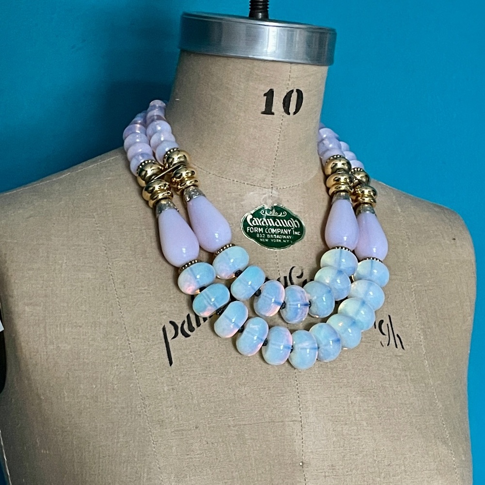 Vintage Masha Archer two strand 24k Gold plated rose milk round collar - Picture 5 of 16